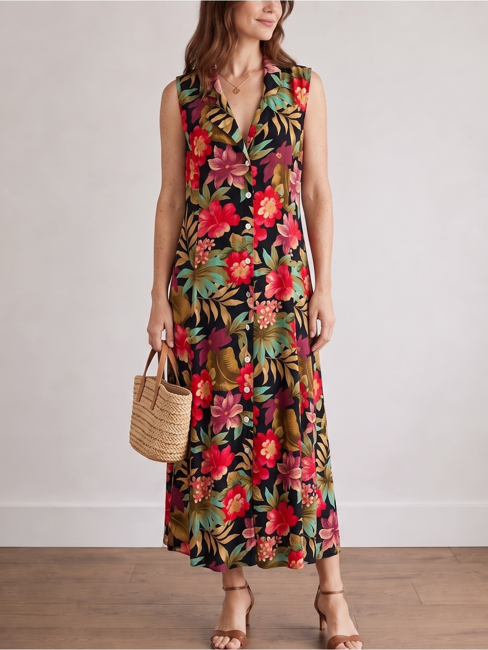 VINTAGE JBS Tropical Maxi Dress